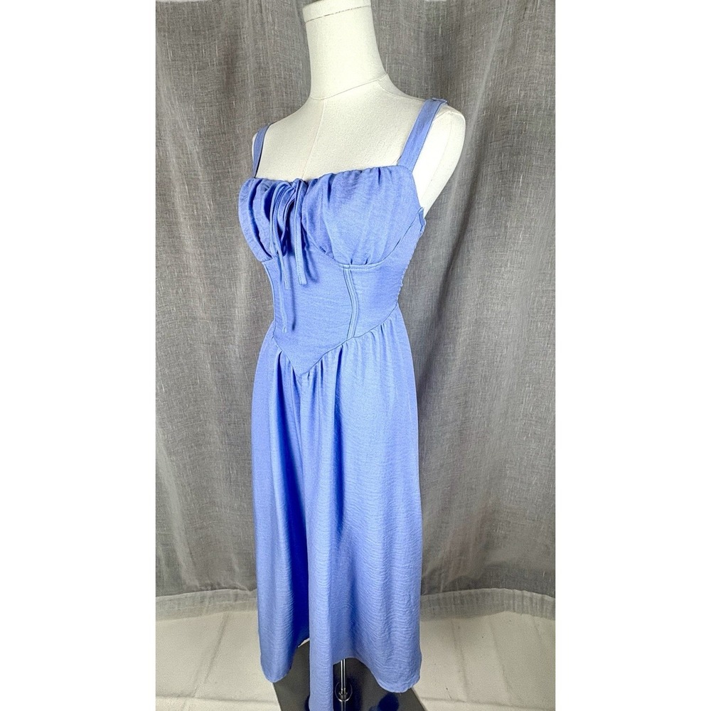 Womens Corset Midi Sun Dress Sz S French Blue Corset Cottagecore Coquette Fairy - Picture 7 of 11